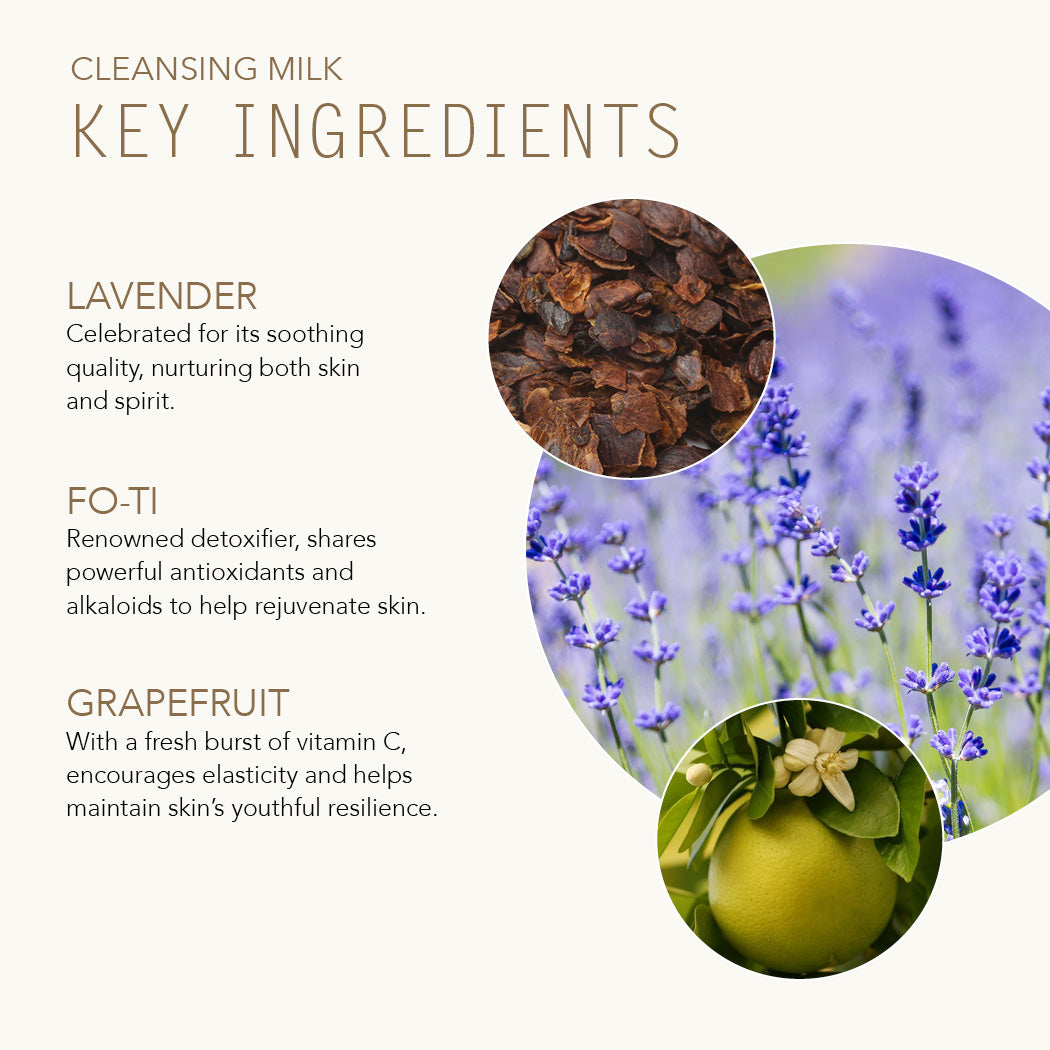 Cleansing Milk Key Ingredients with Lavender, Fo-Ti and Grapefruit